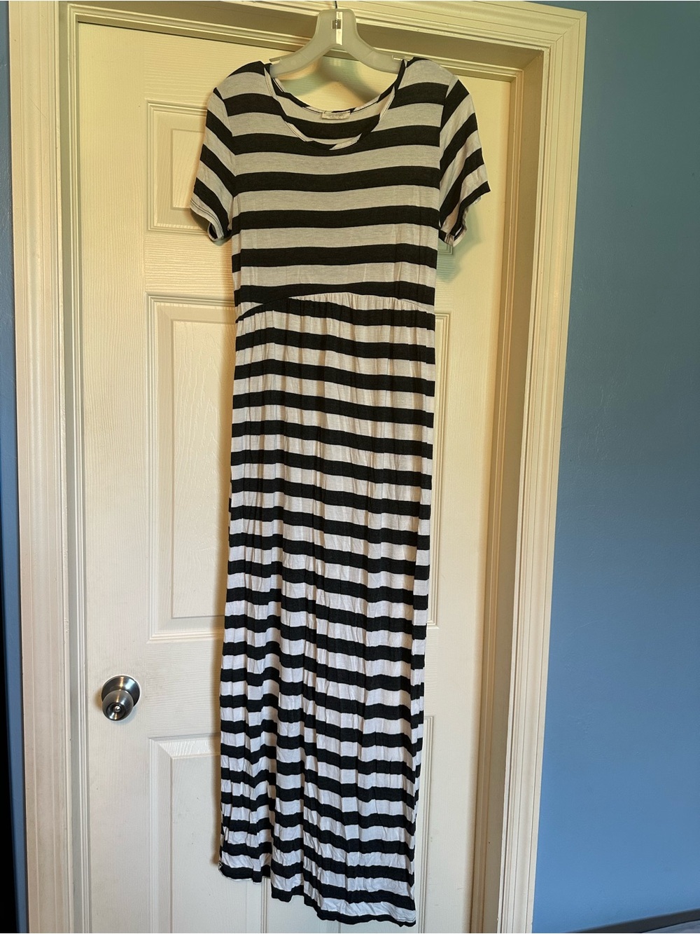 Love U Already Maternity Black and White Striped Maxi Dress